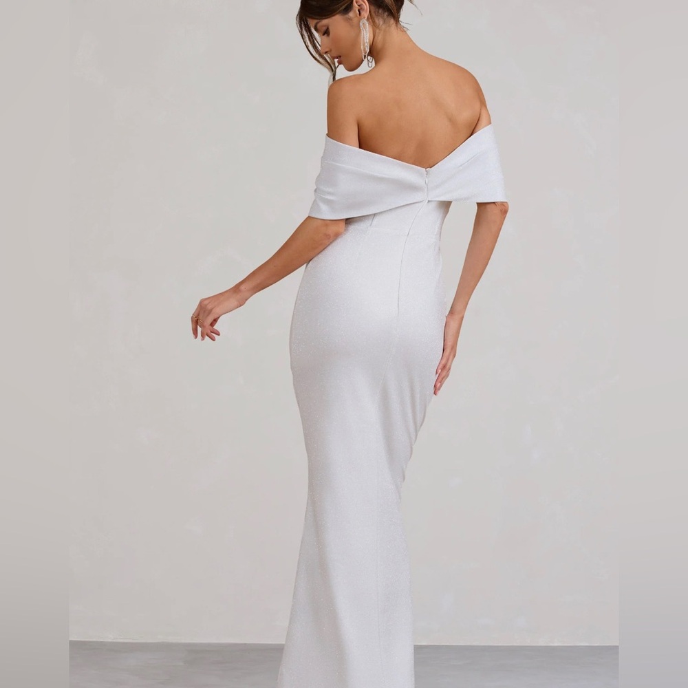 club l london- eva white glitter bardot wrap maxi dress - Picture 2 of 2